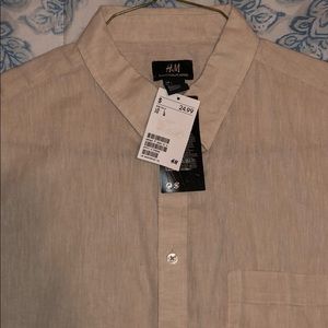 H & M Slim fit SS Button down shirt (Khaki)